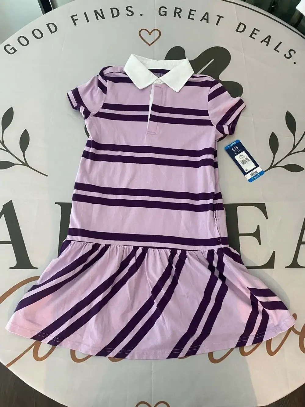 Gap Kids Girls Purple Striped Rugby Dress with Ruffle Hem
